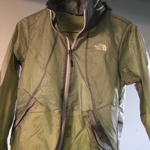 🌬💨 North Face spring windbreaker, w- hood, grey/ yellow, small